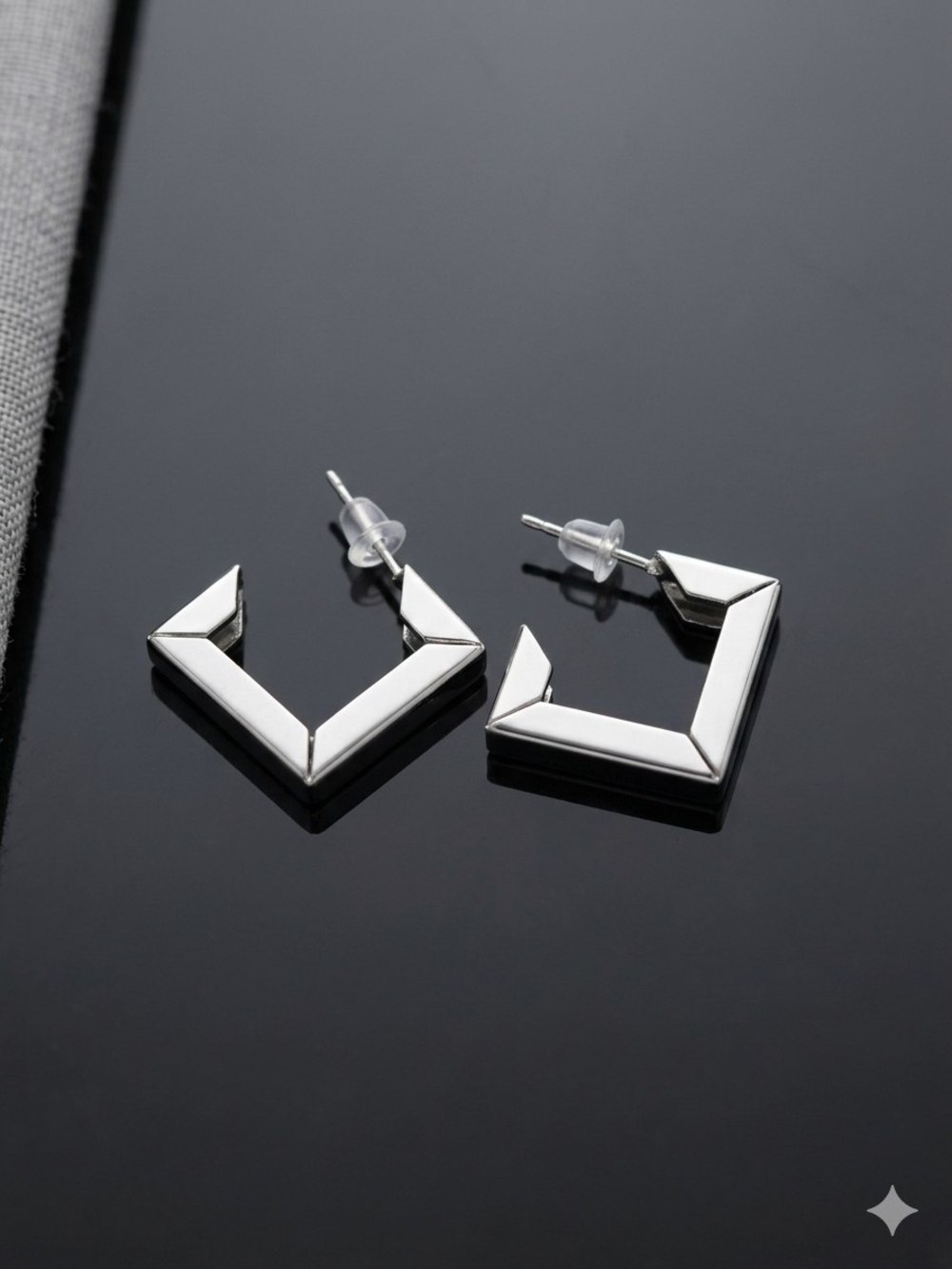#77 Geometric Silver Square-Shape Stud Earrings